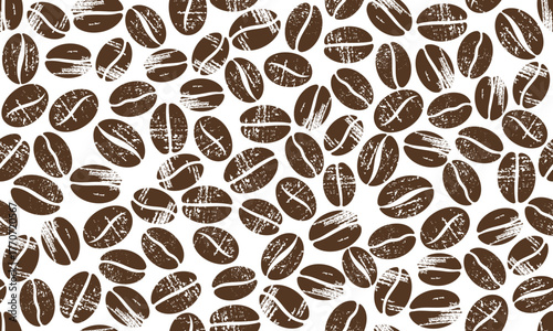 Coffee beans seamless pattern. Coffee grunge background.