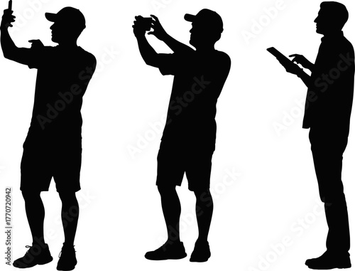 Man with Phone and Tablet Silhouettes