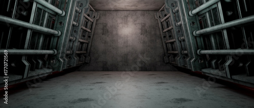 Futuristic Metal Corridor Sci-Fi Architecture Background