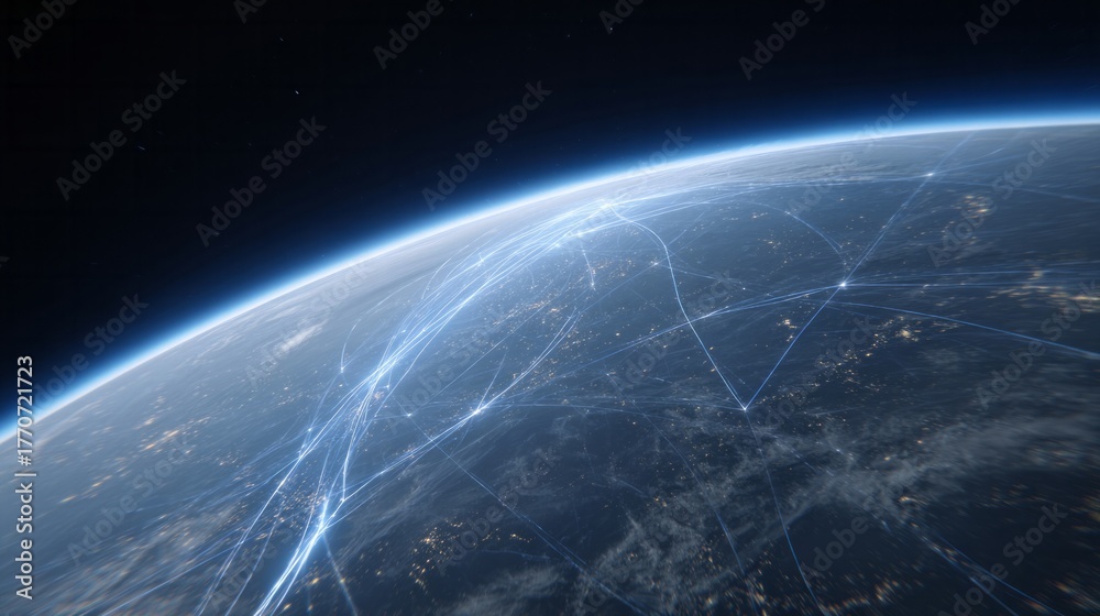 Obraz premium Meticulously waltzing beneath ethereal starlit pathways, Earths tranquil tapestry unfolds, heralding International Day of Human Space Flight and cosmological wonder