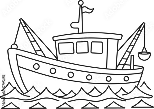 Fishing Trawler Boat with Cranes Icon