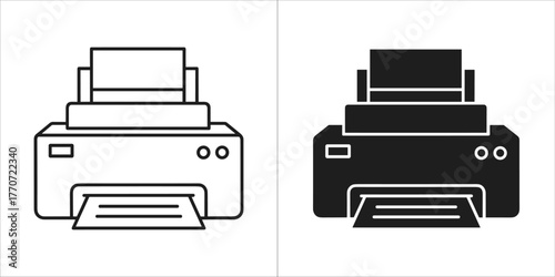 Printer icon in line and glyph style for web design