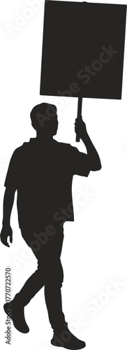 tester Marching with Blank Sign Silhouette