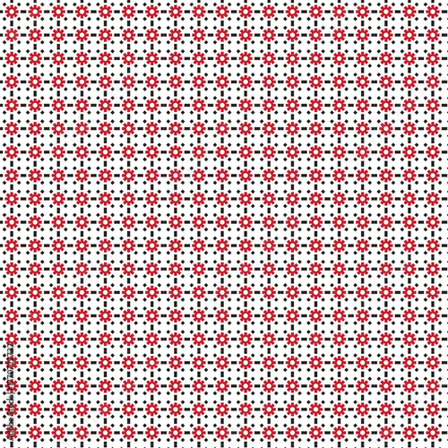 Red Dot and Dashed Line Pattern - Seamless Minimalist Geometric Grid