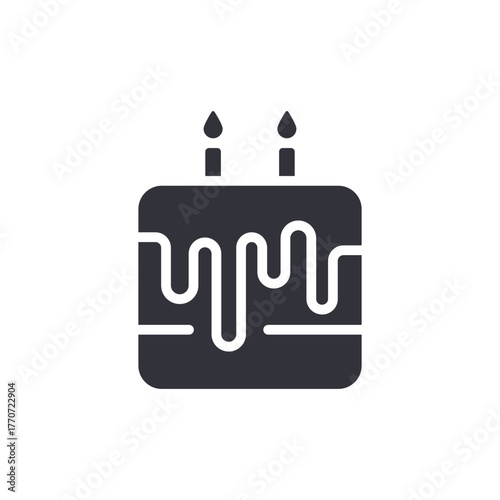 Celebration Cake With Two Candles Flat Design Glyph Icon