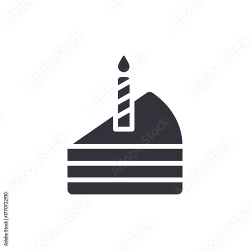 Birthday Cake Slice With Candle Simple Design Icon