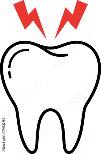 Toothache Icon with Red Lightning Bolts