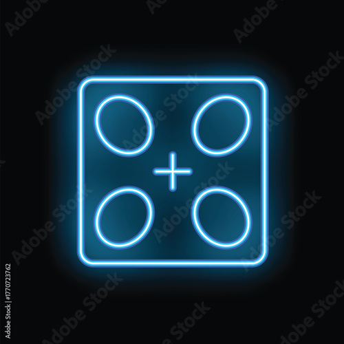 Blue glowing neon line medical pills blister pack icon isolated on black background