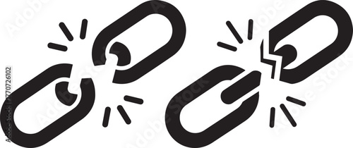 Broken chain links symbolizing disconnection and failure silhouette