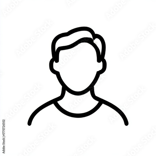 Minimalist line art illustration of a man's upper body with short hair, simple black outline, representing male profile or anonymous user avatar