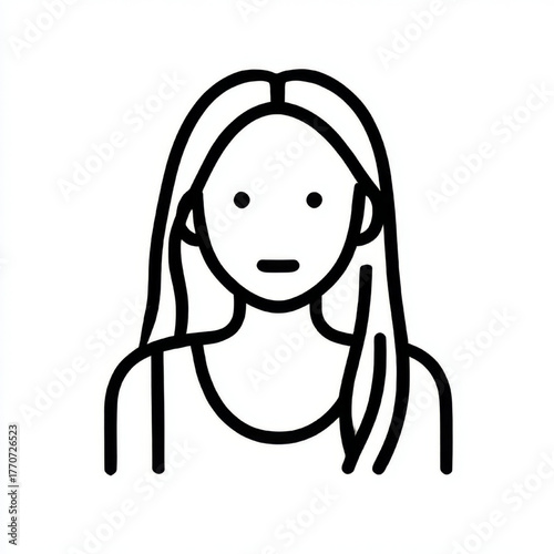 Minimalist line art illustration of a woman's upper body with long hair, simple black outline, representing female profile or anonymous user avatar.