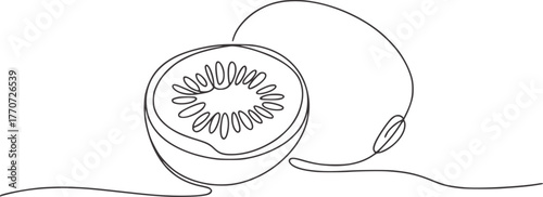 Minimalist line art drawing of a sliced kiwi fruit vector