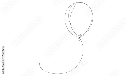 Single line drawing floating balloon with trailing string celebration party