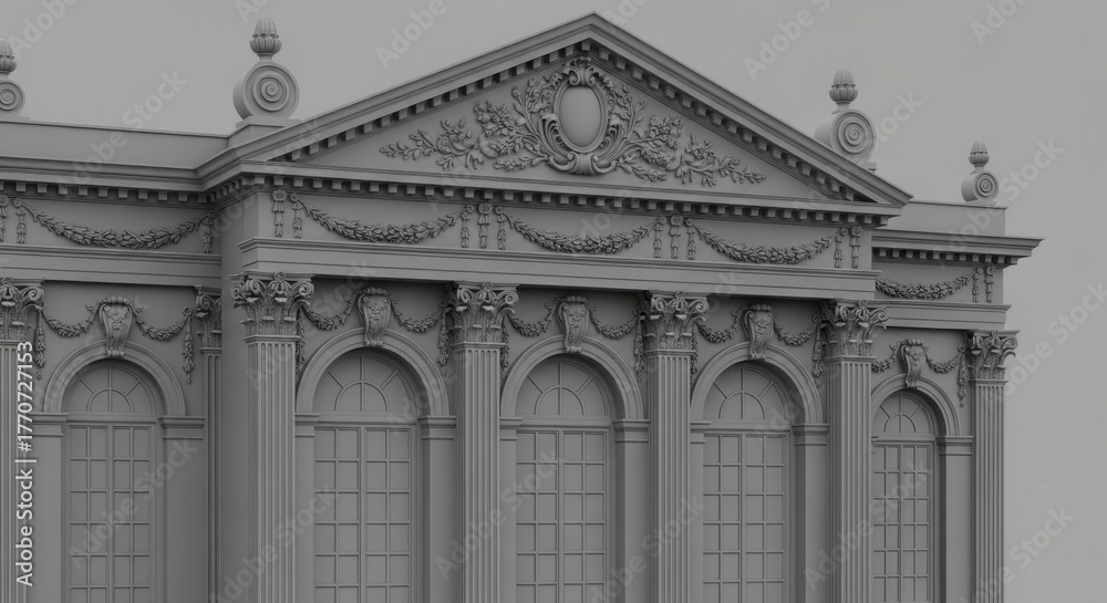 Obraz premium Ornate classical building facade with arched windows and sculptural details