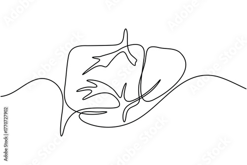Human Liver anatomy continuous one line drawing on white background minimalist internal organ outline vector illustration