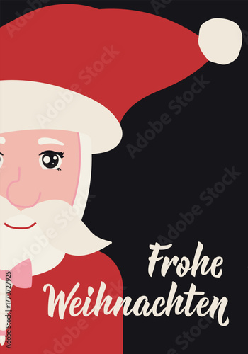 Frohe Weihnachten. German text: Merry Christmas. Greeting card with hand drawn lettering.