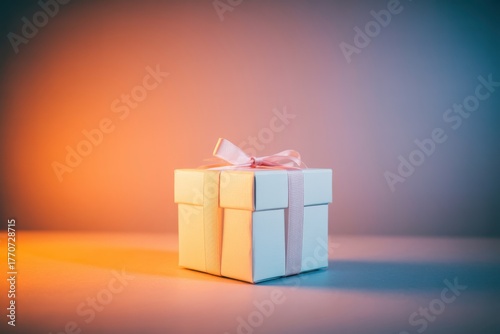 Gift Box Tied With Ribbon On Gradient Studio Background