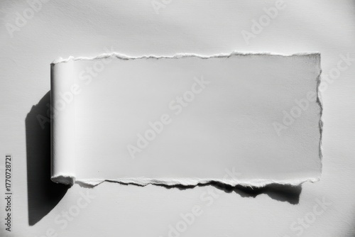 White torn paper sheet piece with shadow on bright background concept