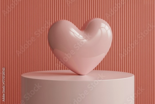 Pink Heart on Pedestal Love Background 3D Render