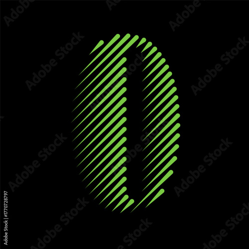 Striking number 0 design with diagonal lines in shades of green on a