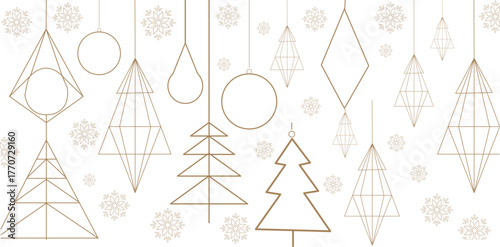 Seamless line art christmas tree ornament patterns background vector