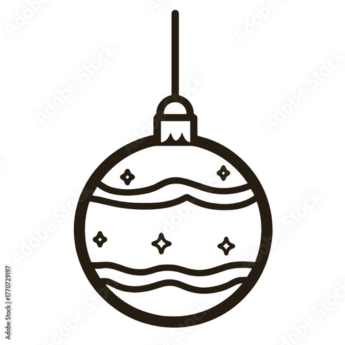 New Year’s toy ball contour icon in a simple, vector style black and white outline decorative symbol for celebration