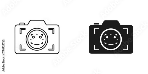 Face recognition icon in black and white camera and security