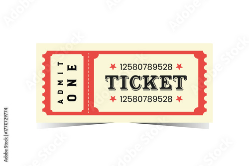 Vintage style 'Admit One' ticket illustration with bold text and decorative border. Classic event entry ticket design, perfect for festivals, raffles, carnivals, concerts, or movie events.