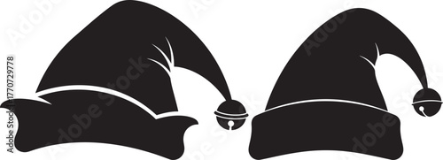 Two festive jester hats with pom poms silhouette