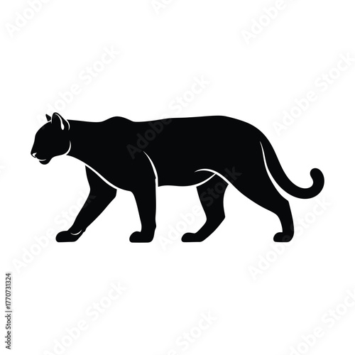 Panther silhouette walking stealthily in profile view representing wild predator and big cat