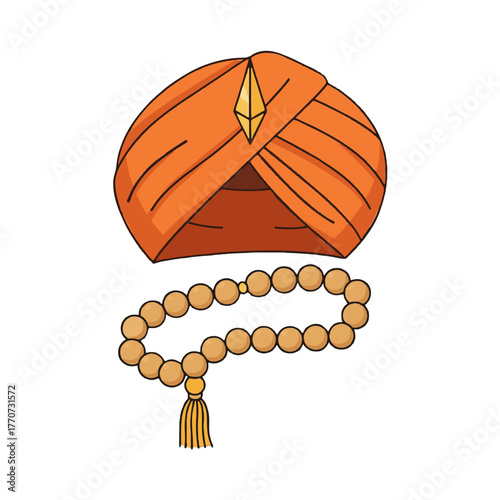 Traditional Sikh turban and rosary