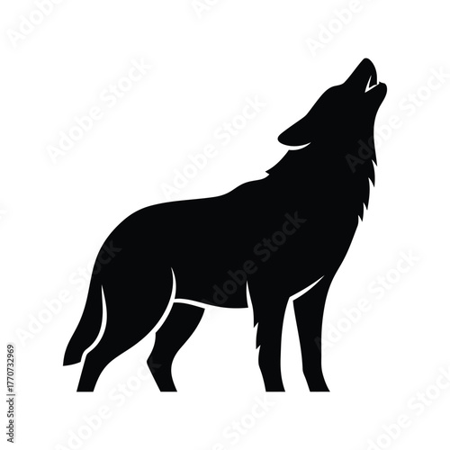 Wolf howling silhouette isolated on wild animal predator