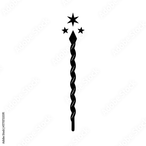 twisted wood wand with tiny star pendants silhouette.