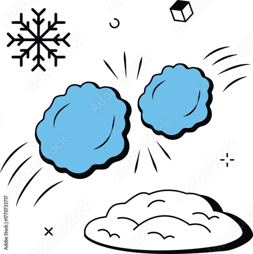 Throwing snowballs winter fun activity isometric flat vector illustration