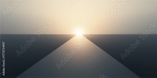 Bright sunlight illuminating a dark path leading towards the horizon