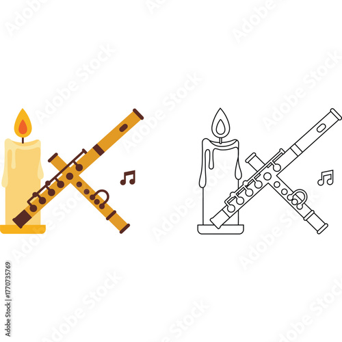 Candle and Flute Illustration music musical note instrument woodwind flameless light wax melody tune song