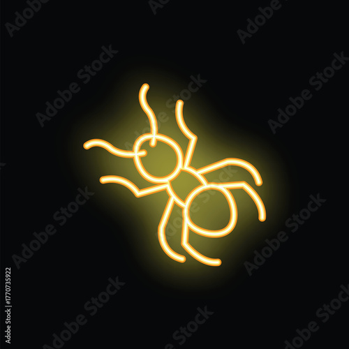 Bright yellow neon light is forming the shape of an ant on a black background