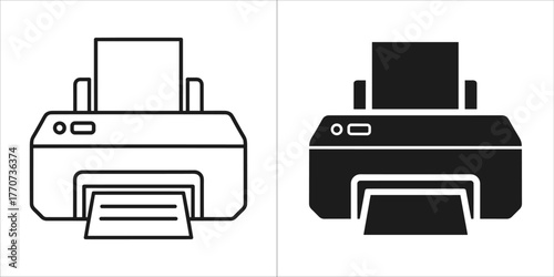 Modern printer icon set, a device that accepts text and graphic output from a computer