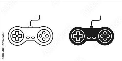 Black and white illustration of a gamepad, a type of game controller held with both hands