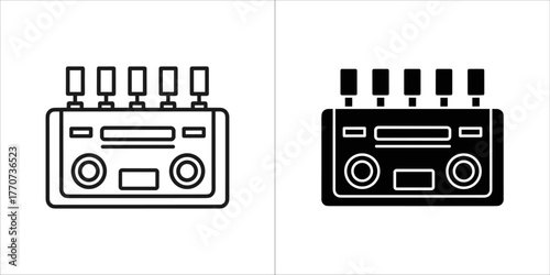 Audio mixer icon in black and white, a symbol of sound engineering