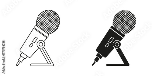 Two microphone icons, one in black outline and the other in solid black