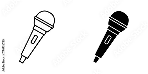 Two microphone icons, one in black outline and the other in solid black