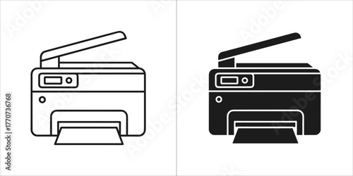 Scanner printer icon set, representing office equipment for scanning and printing