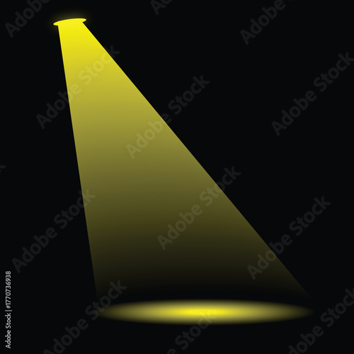A single spotlight beam shines brightly against a dark black background