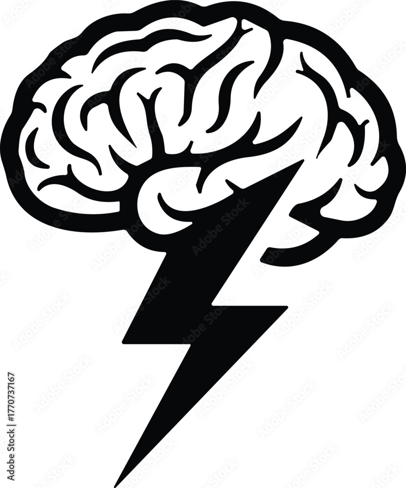 Fototapeta premium Brainstorming Brain Lightning Bolt Concept Vector for Thought and Solutions