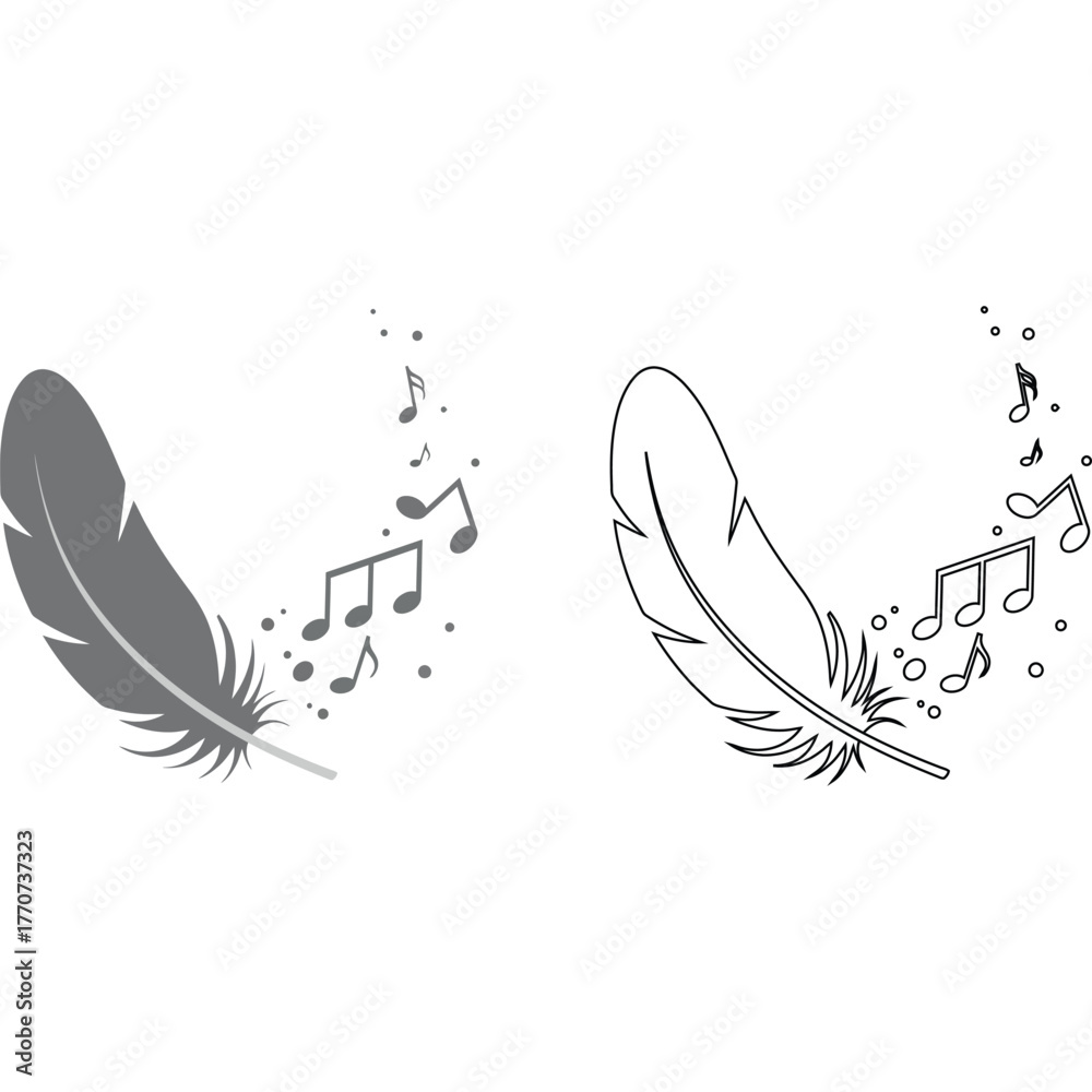 Fototapeta premium Feather with Music Notes Illustration musical vector symbol icon design element art graphic melody sound song