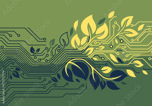 Green Technology Nature and Circuit Board Integration.