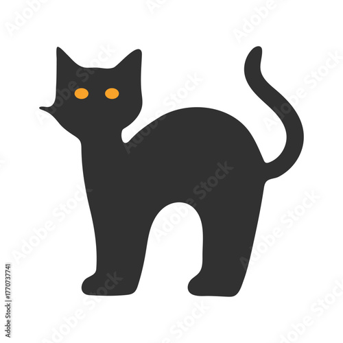 one nice cute black cat vector icon on white background
