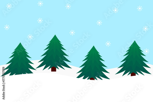 Winter landscape with fir trees. Seasonal illustration