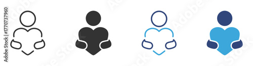 Hugging heart icon set. love and affection symbol. Concept self-love, self-care, compassion. Vector illustration  . 